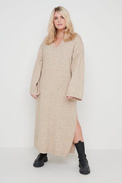 Cas Collared Knit Dress - Beige