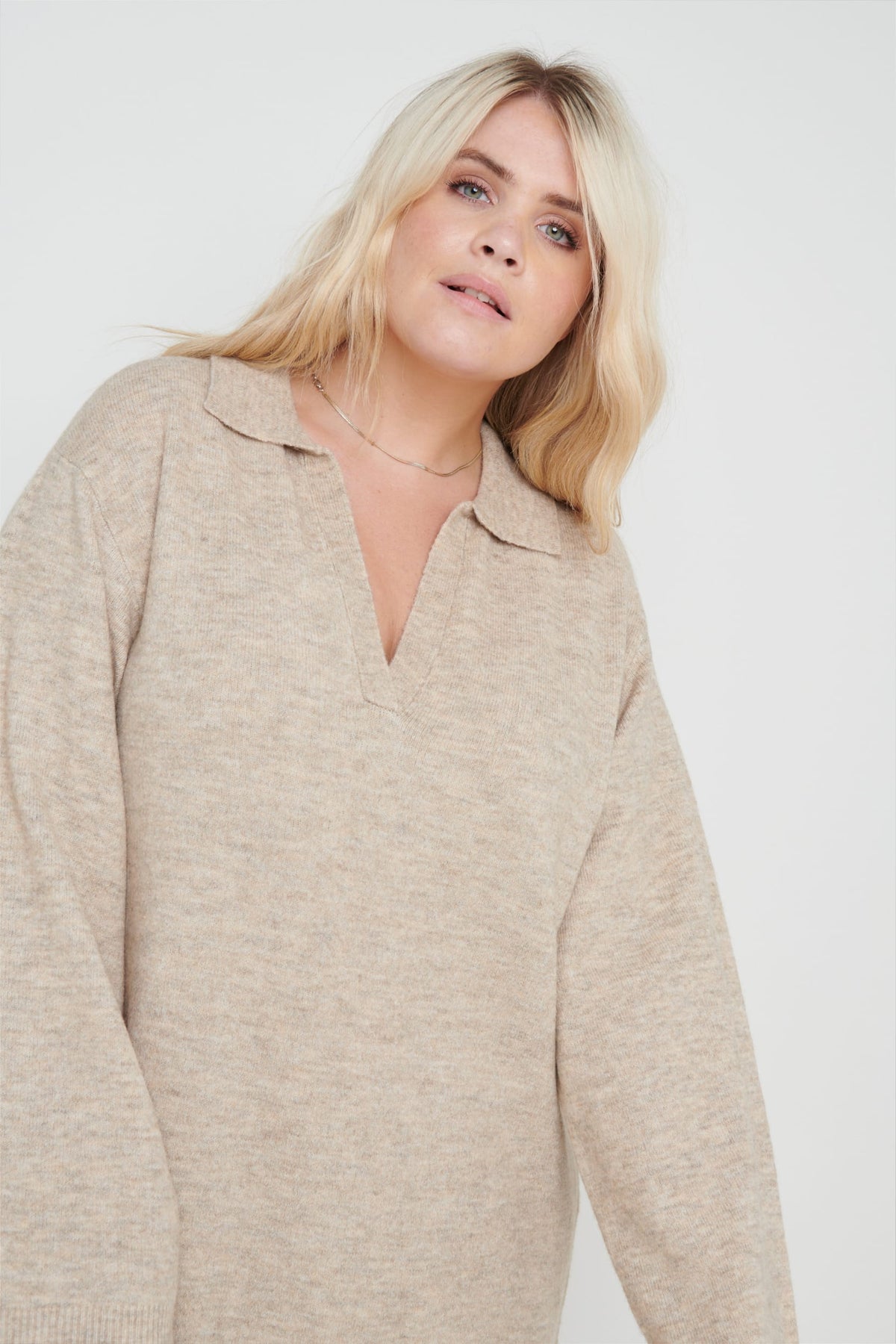 Cas Collared Knit Dress - Beige