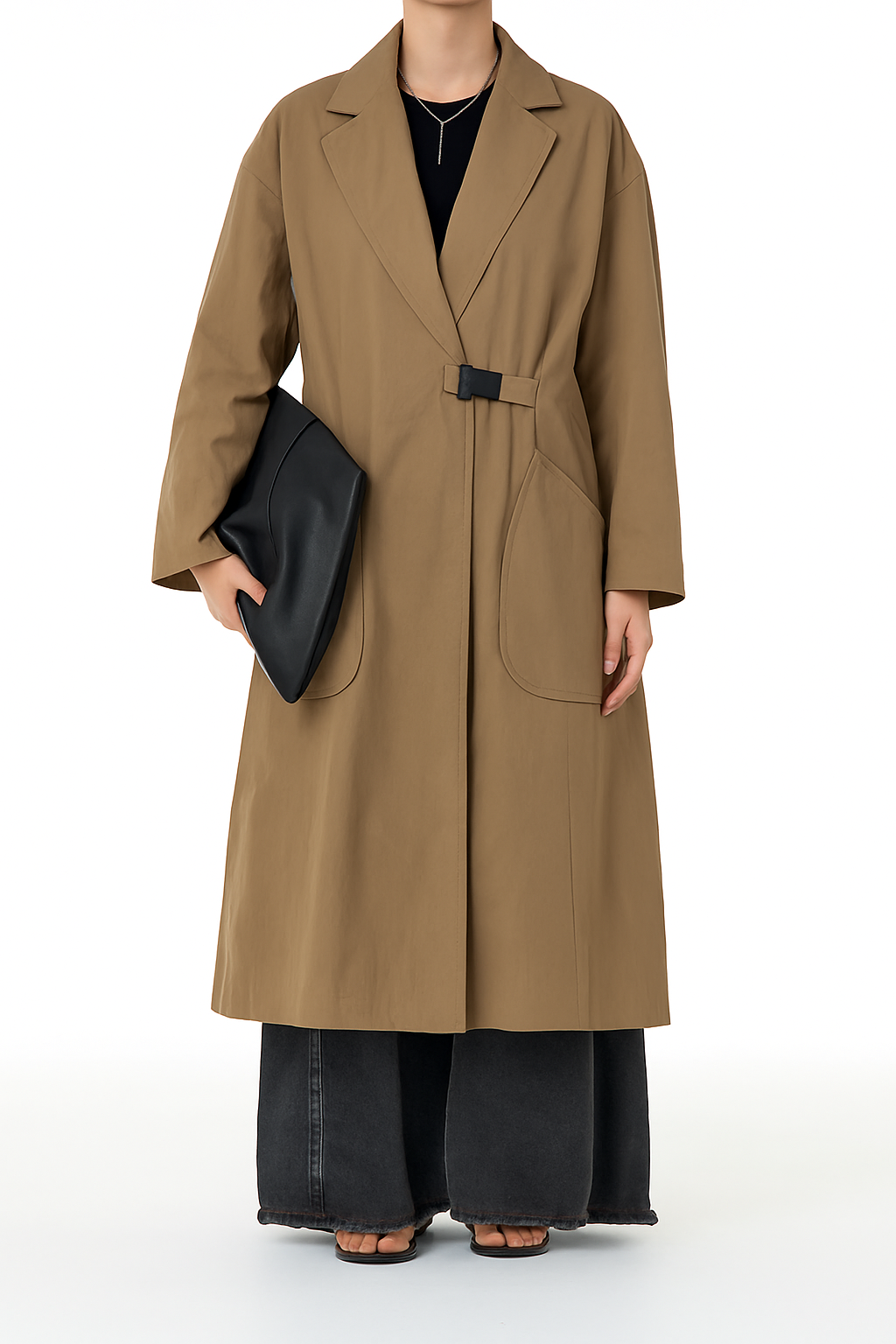 Snap Buckle Panelled Trench Coat