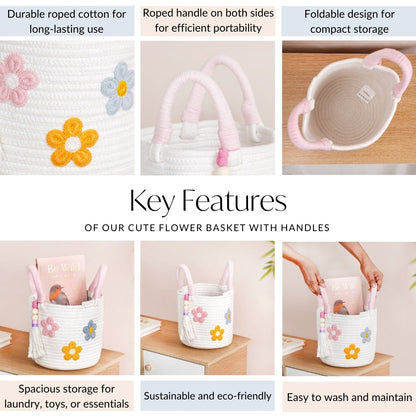 Flower Basket With Pink Handles 19cm