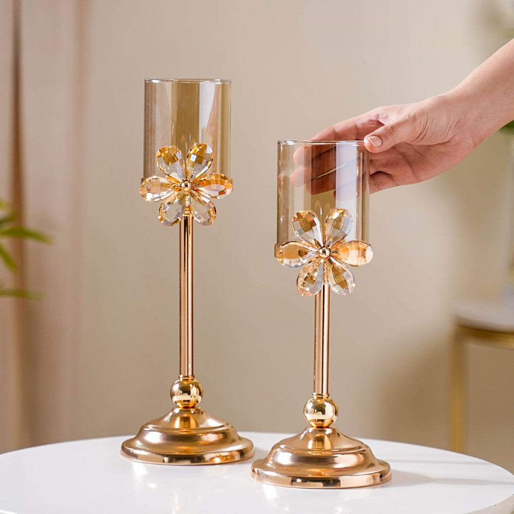 Crystal Flower Candle Holder Set Of 2