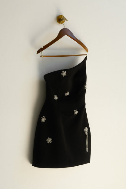 Liva Strapless Diamante Floral Trim Mini Dress - Black
