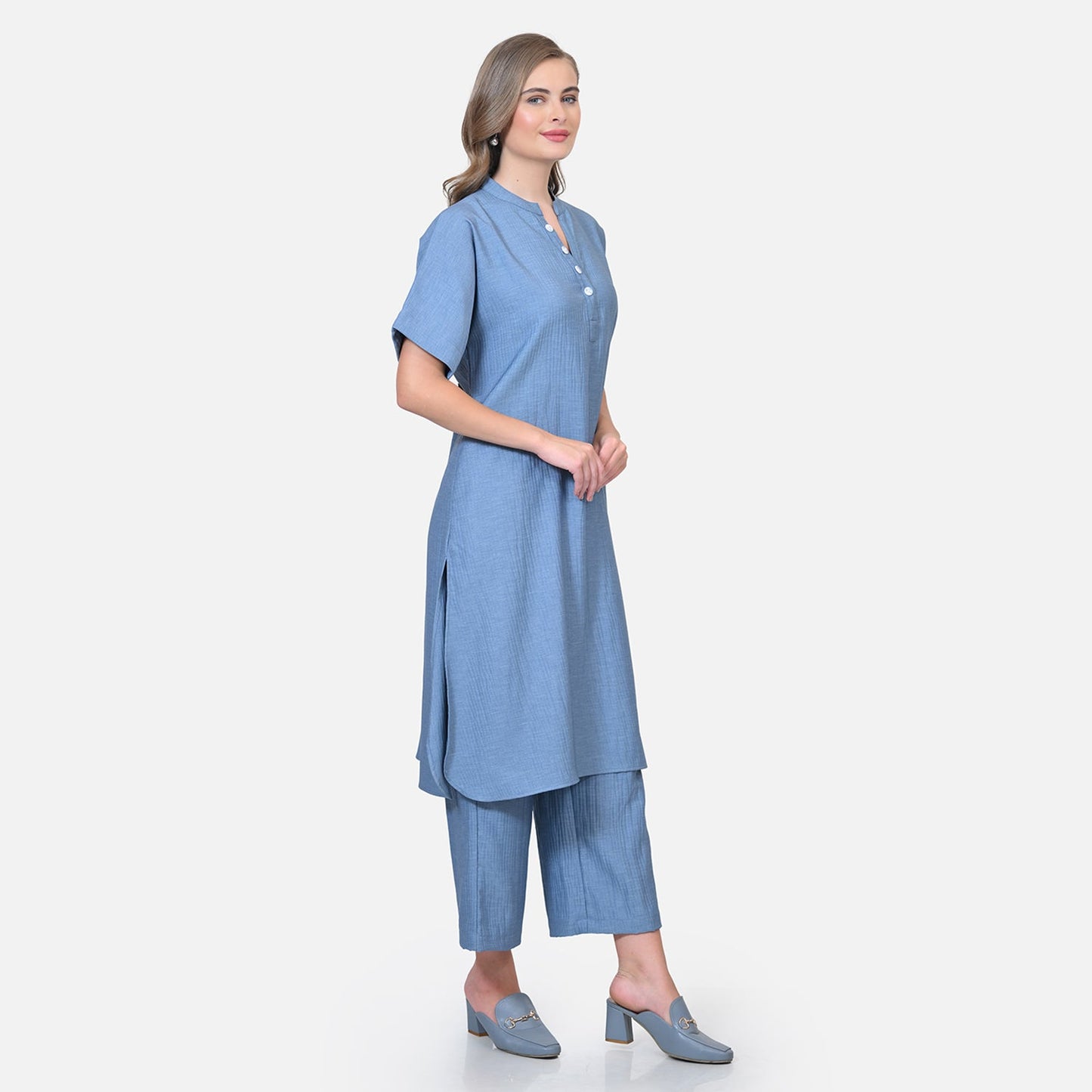 Blue Texture Line Kurta With Pocket