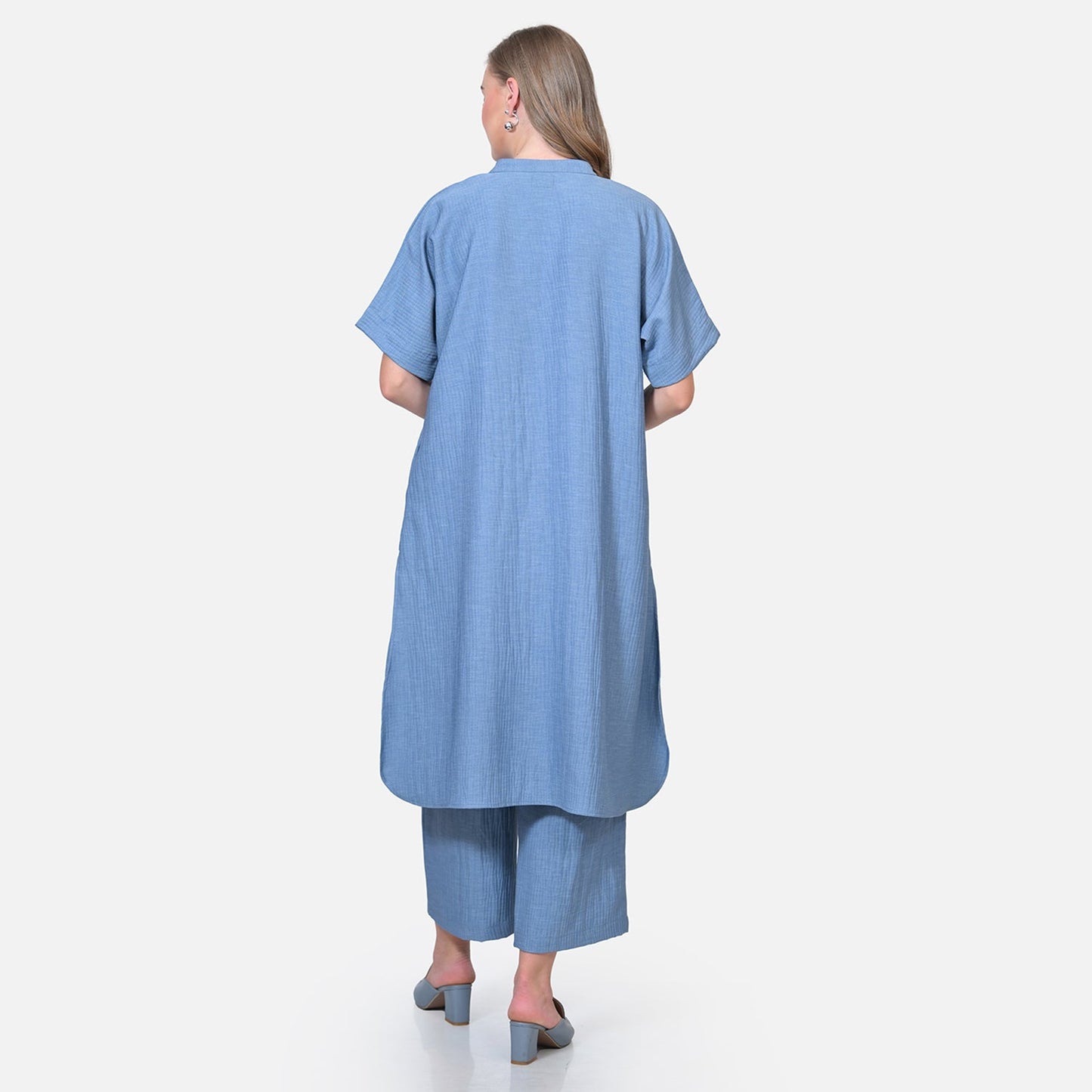 Blue Texture Line Kurta With Pocket