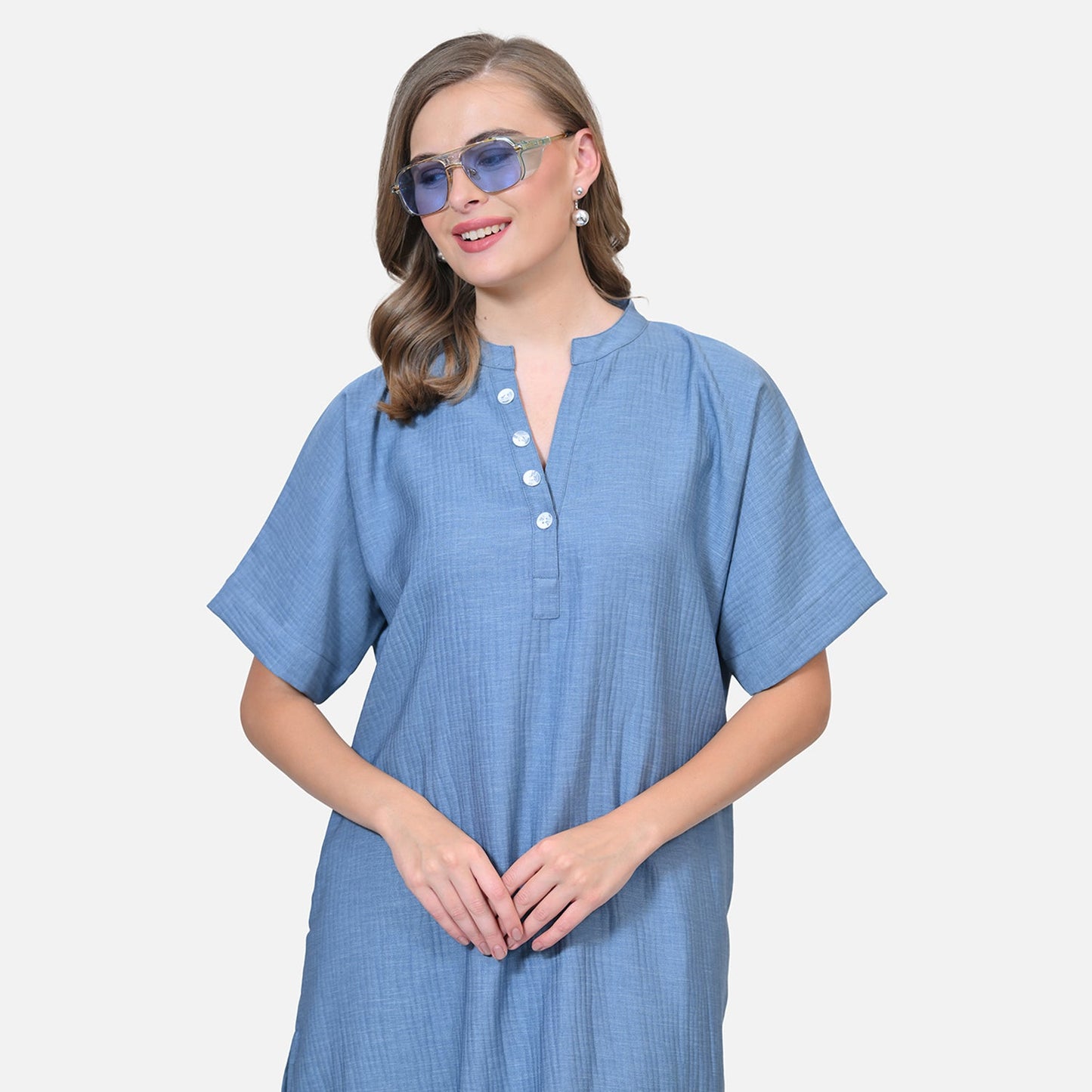 Blue Texture Line Kurta With Pocket