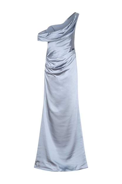 Dalia Off Shoulder Satin Maxi Dress - Frosted Blue