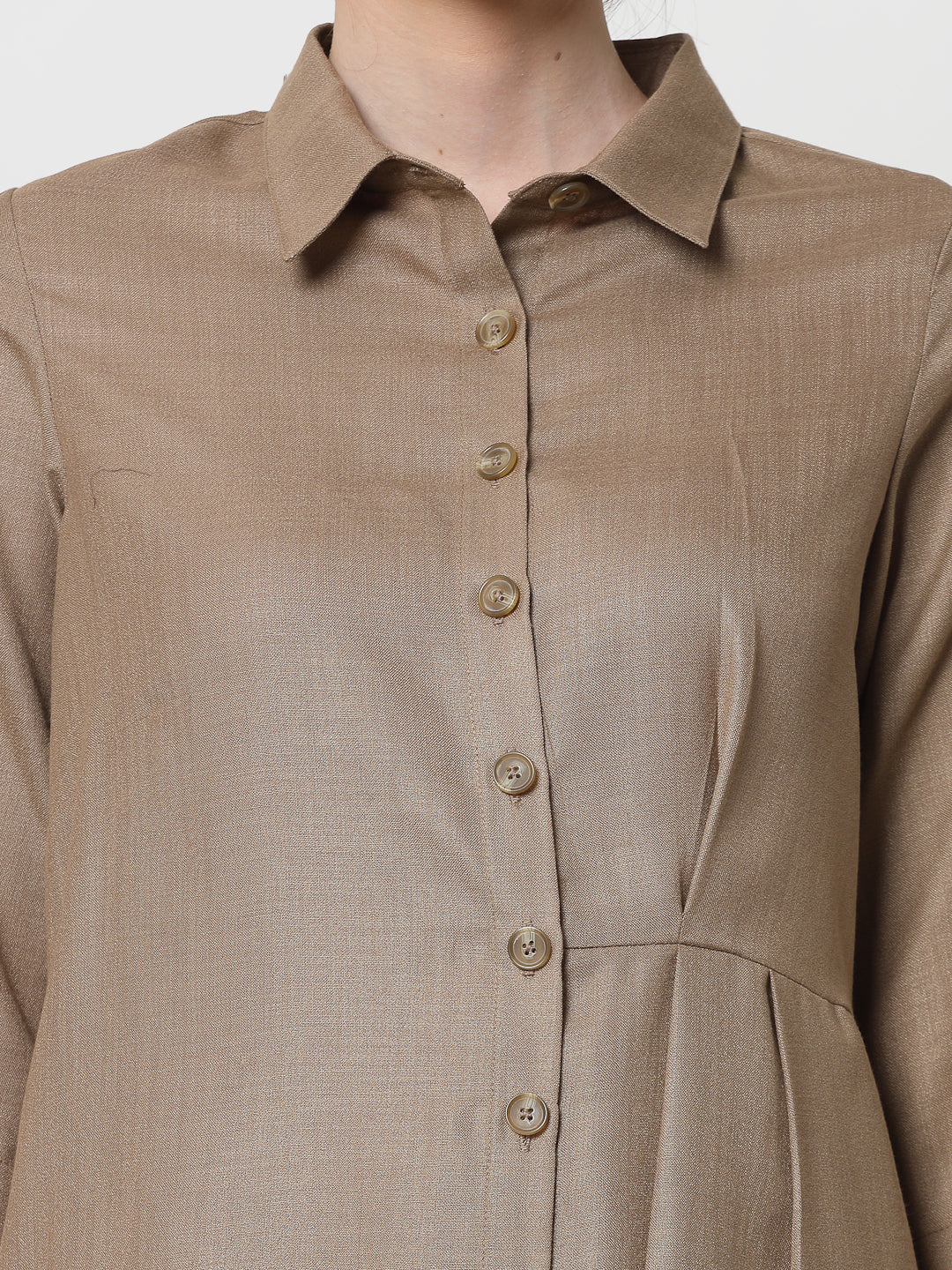 Dark Beige Cotton Pleated Long Dress