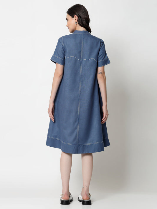 Dark Blue Dress With Embroidered Spectacles