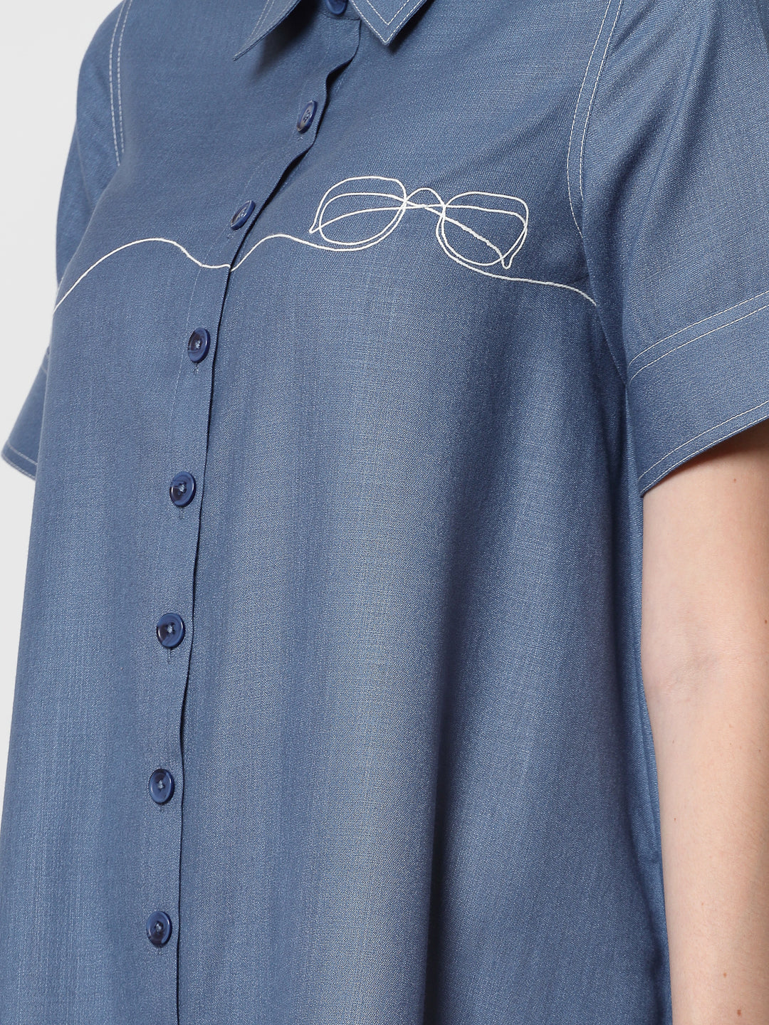 Dark Blue Dress With Embroidered Spectacles
