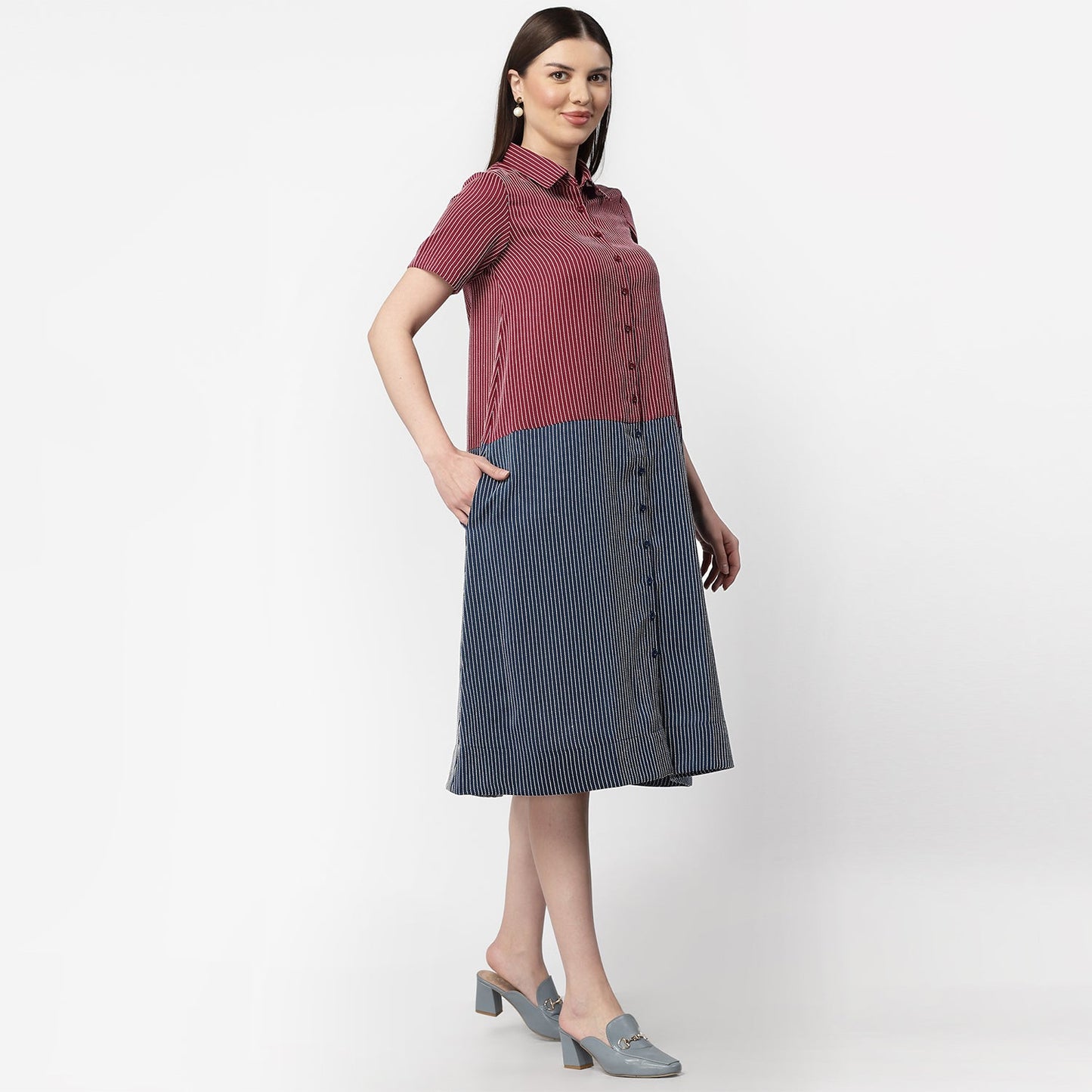 Dark Pink & Dark Blue Half in Half A Line Dress