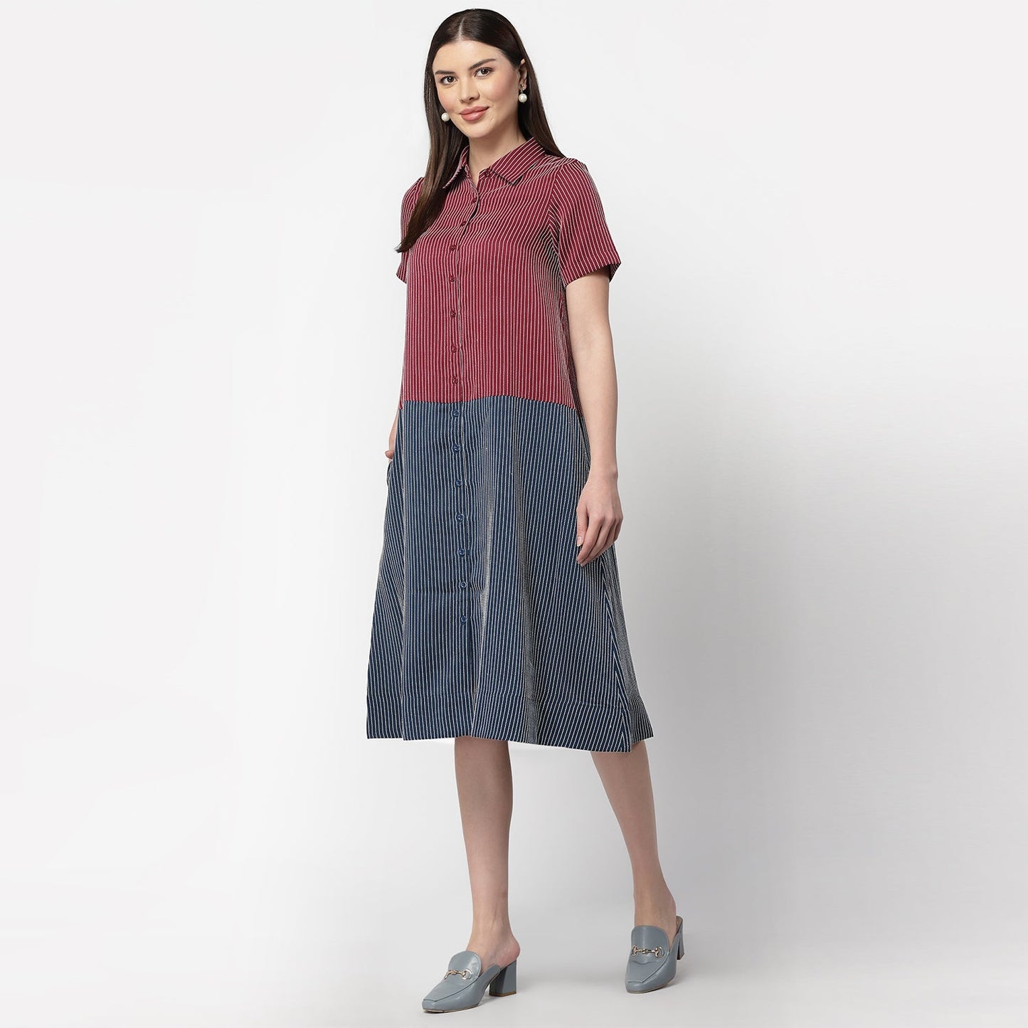 Dark Pink & Dark Blue Half in Half A Line Dress