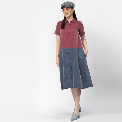Dark Pink & Dark Blue Half in Half A Line Dress