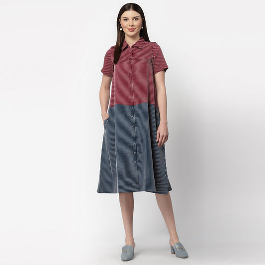Dark Pink & Dark Blue Half in Half A Line Dress