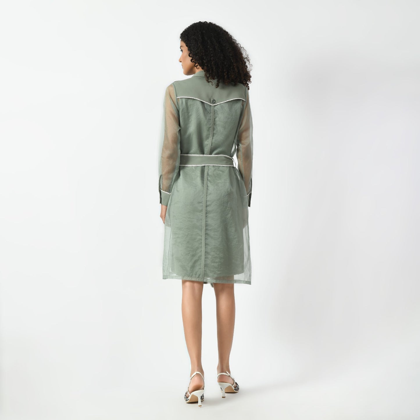Dusty Green Organza Long Jacket