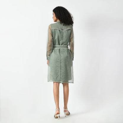 Dusty Green Organza Long Jacket