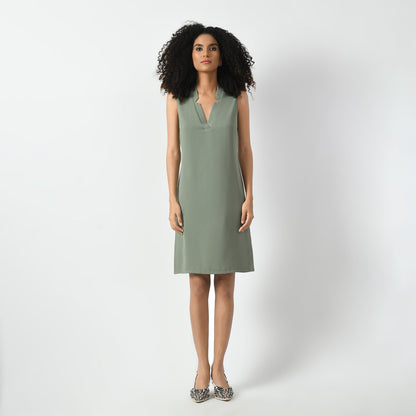 Dusty Green Sleeveless V Neck Dress