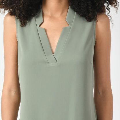 Dusty Green Sleeveless V Neck Dress