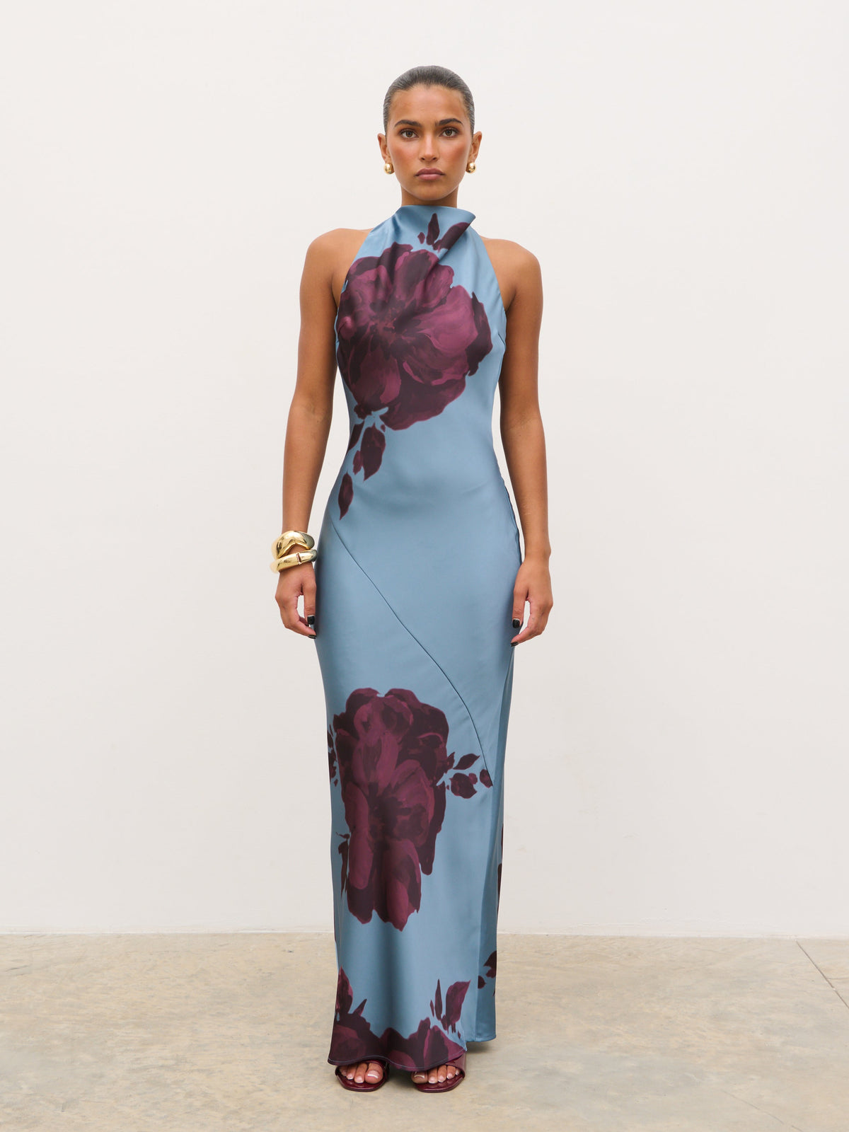 Edita Cowl Neck Maxi Dress - Blue and Fig Floral