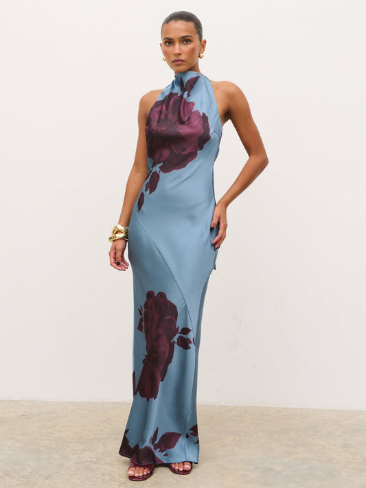 Edita Cowl Neck Maxi Dress - Blue and Fig Floral