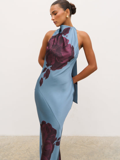 Edita Cowl Neck Maxi Dress - Blue and Fig Floral