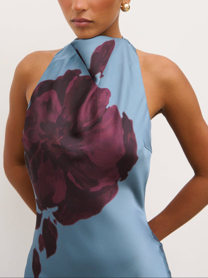 Edita Cowl Neck Maxi Dress - Blue and Fig Floral