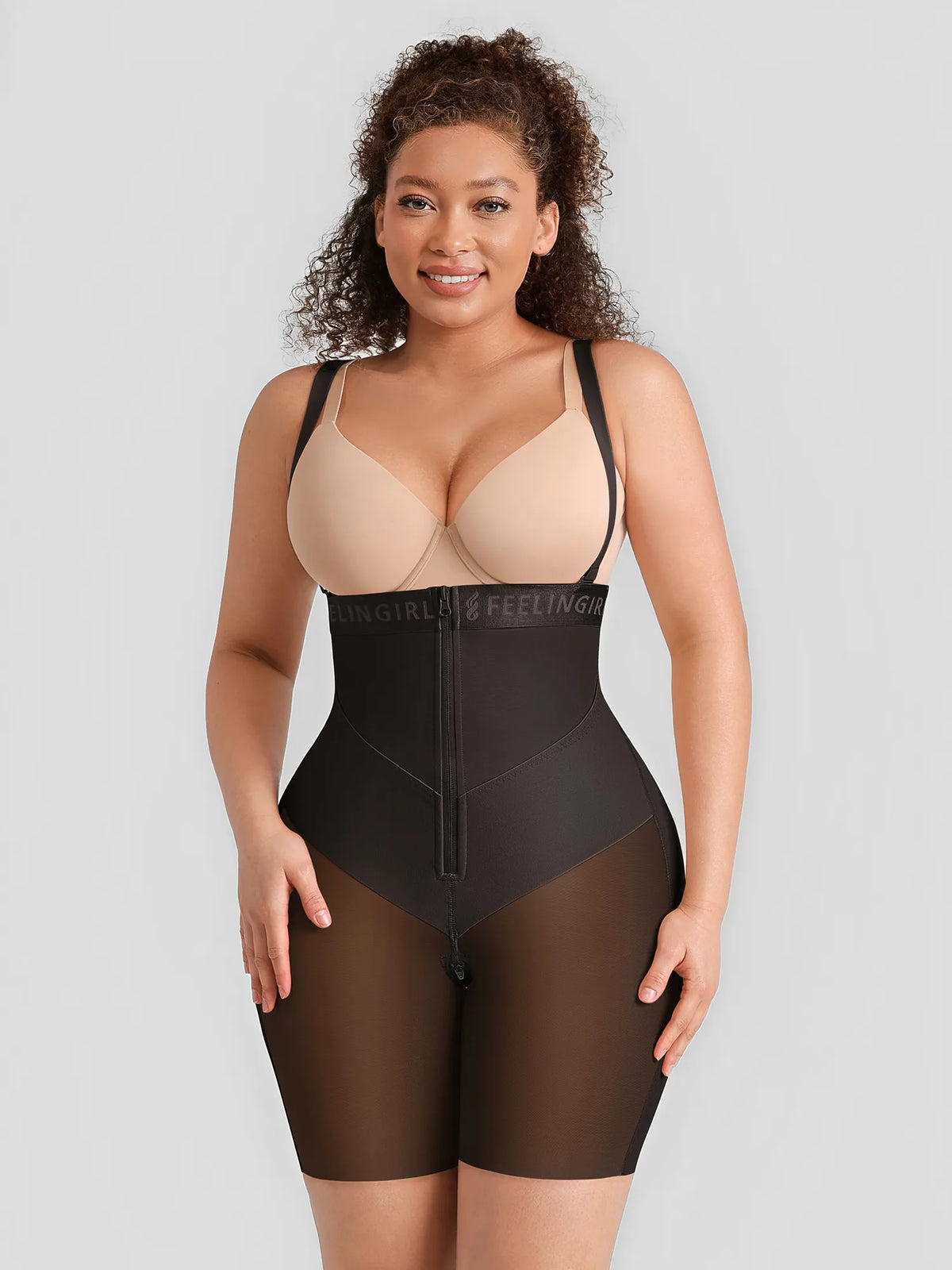 Feelgirl Wide V-neck Belt High-Waist Shaping Shorts in Black