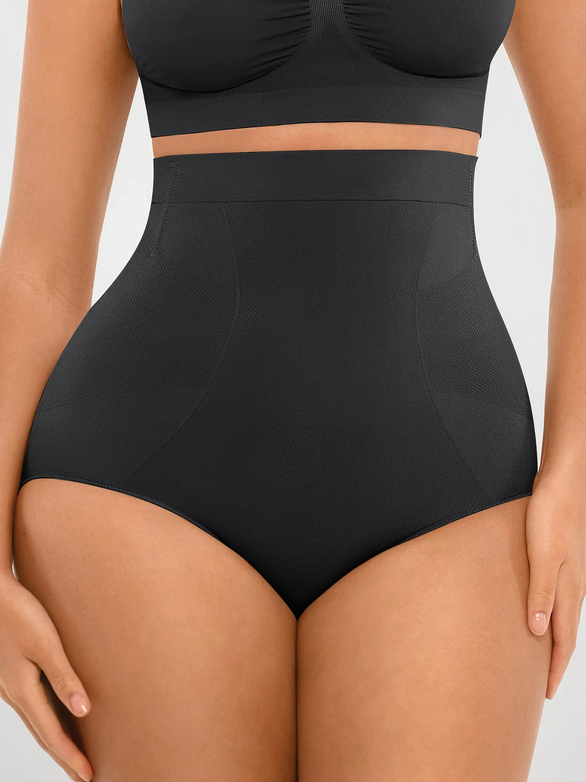 Feelingirl-Seamless-High-Waist-Tummy-Control-with-Anti-Slip-Waistband-&-Antimicrobial-Gusset-Shaping-Panties-Black
