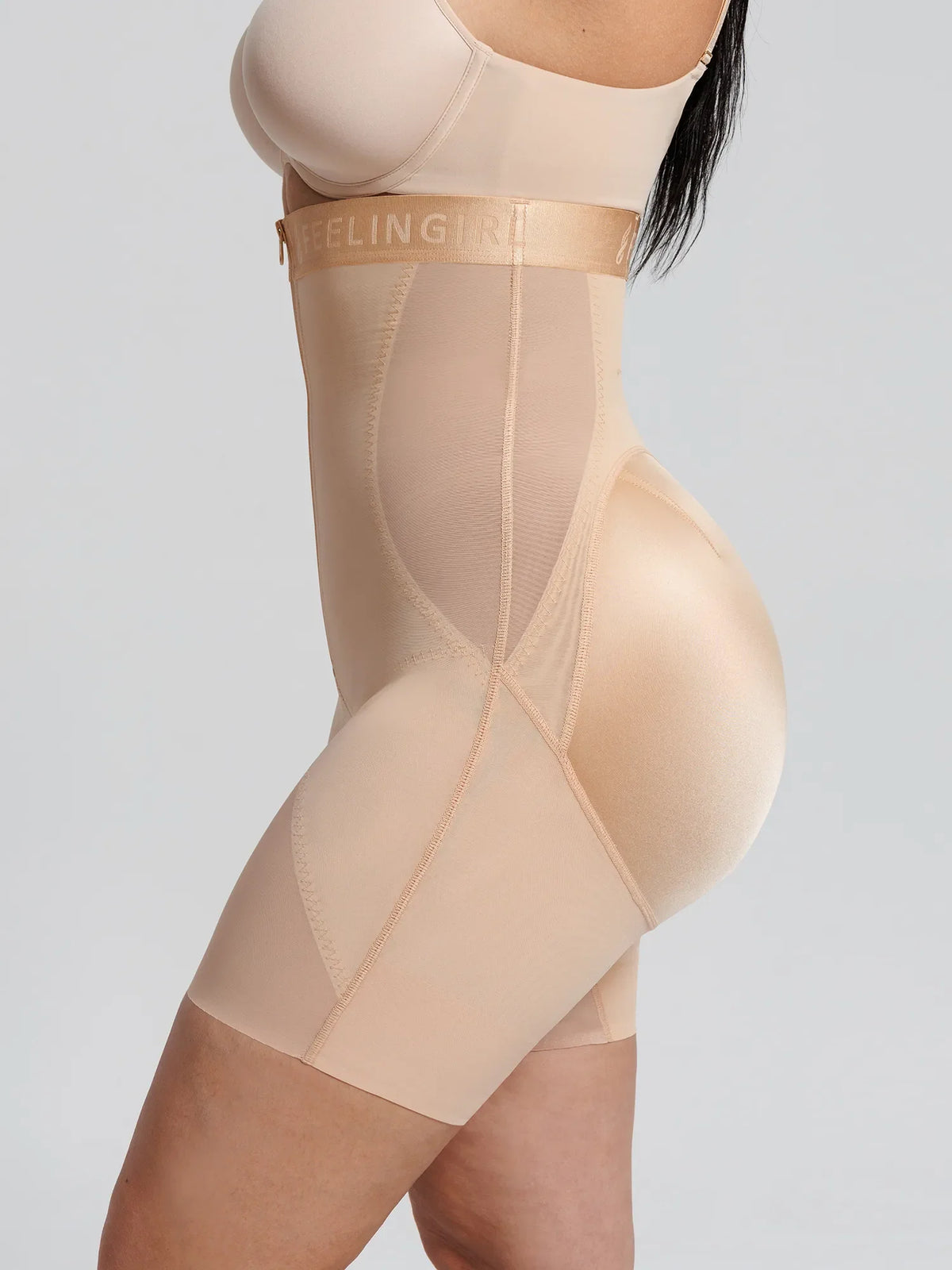 Feelingirl Inverted "Y" Compression Tummy Control Butt Lift Shaper Shorts in Khaki