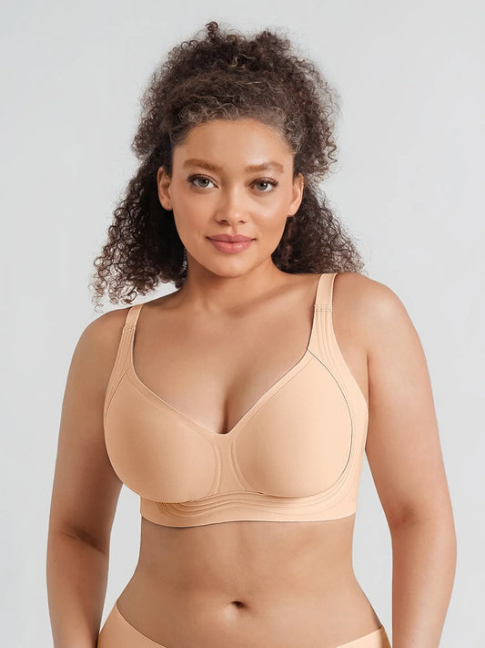 Feelingirl Jelly-Support Seamless Wireless Bra, Barely-There Comfort, Khaki Plunge Bra for Everyday Wear.