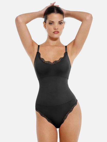 Feelingirl-Seamless-Lace-Trim-Tummy-Control-with-Adjustable-Straps-&-Removable-Cups-Bra-Black