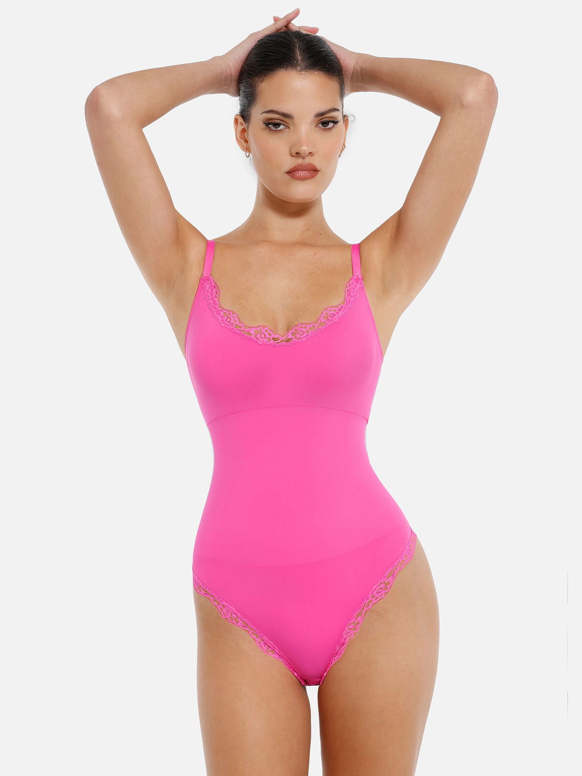 Feelingirl-Seamless-Lace-Trim-Tummy-Control-with-Adjustable-Straps-&-Removable-Cups-Bra-Pink