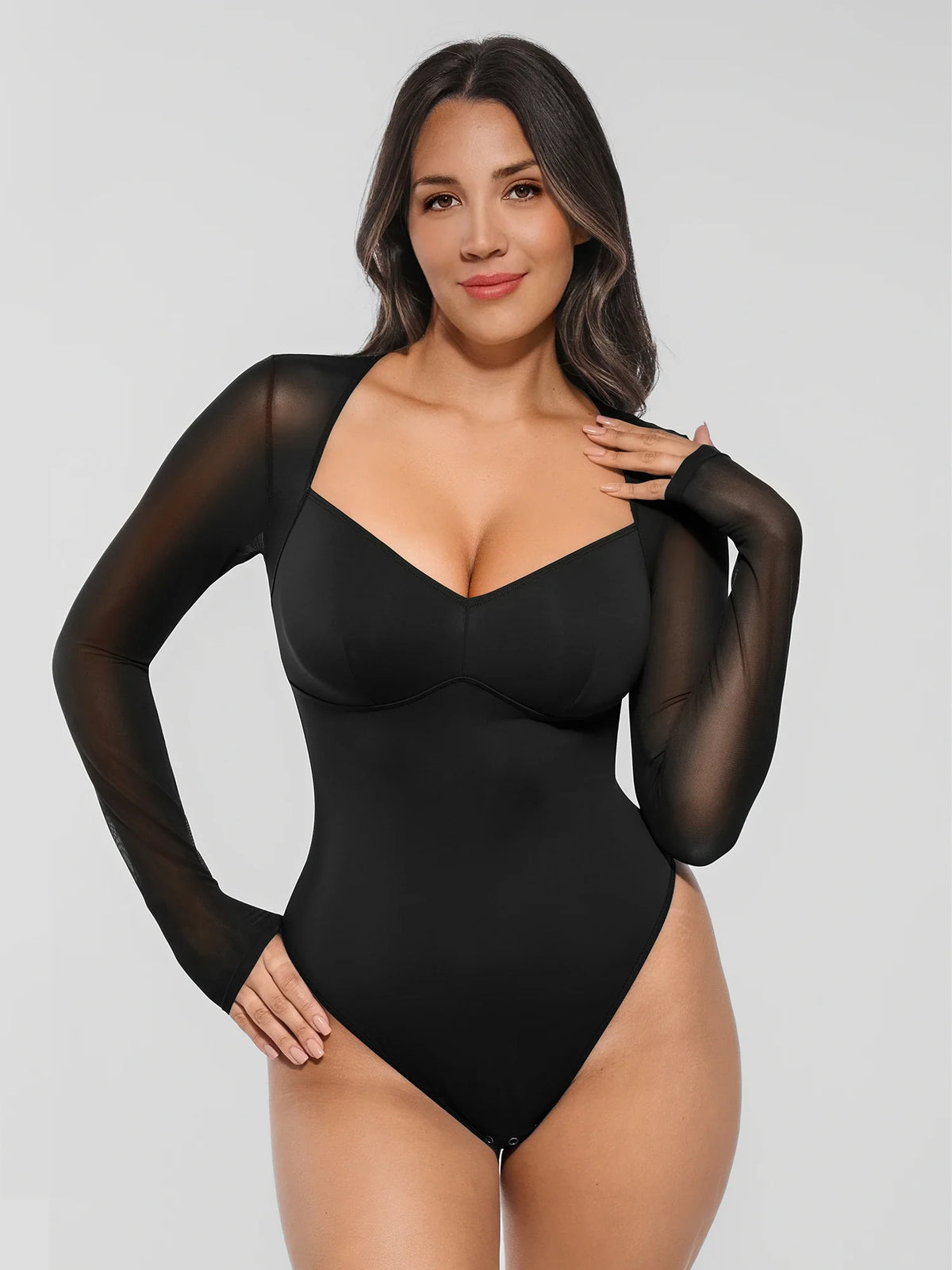 Mesh Panel V-Neck Bodysuit