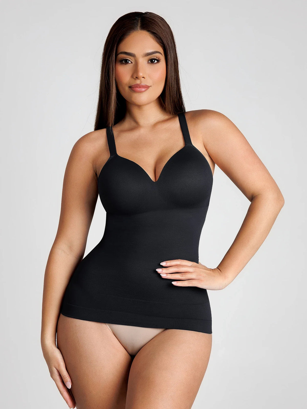 Built-in bra seamless bodysuit with gentle push-up support, smooth shaping fit, and invisible under clothes design for all-day everyday wear. 