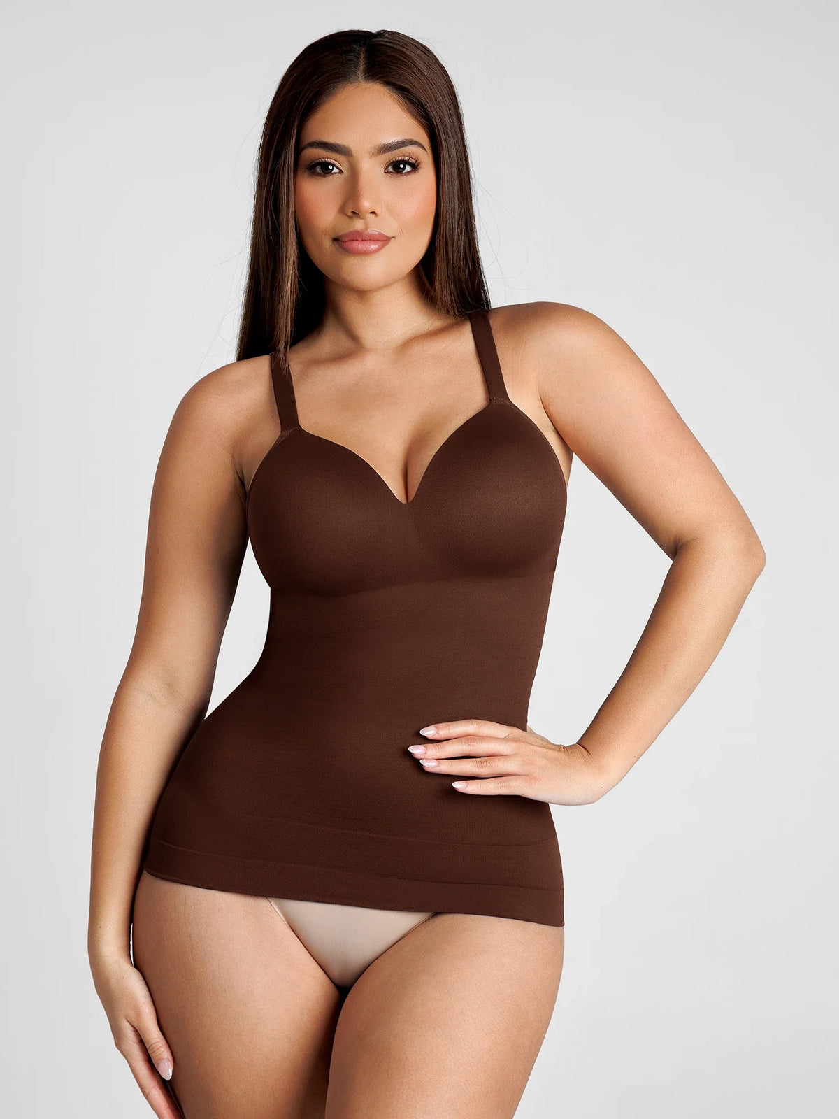 Feelingirl-Seamless-Built-In-Bra-Cami-Top-Brown