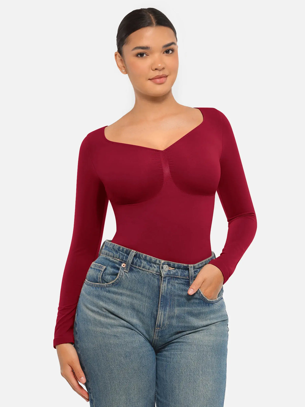 Seamless Long Sleeve Tummy Control Thong Bodysuit