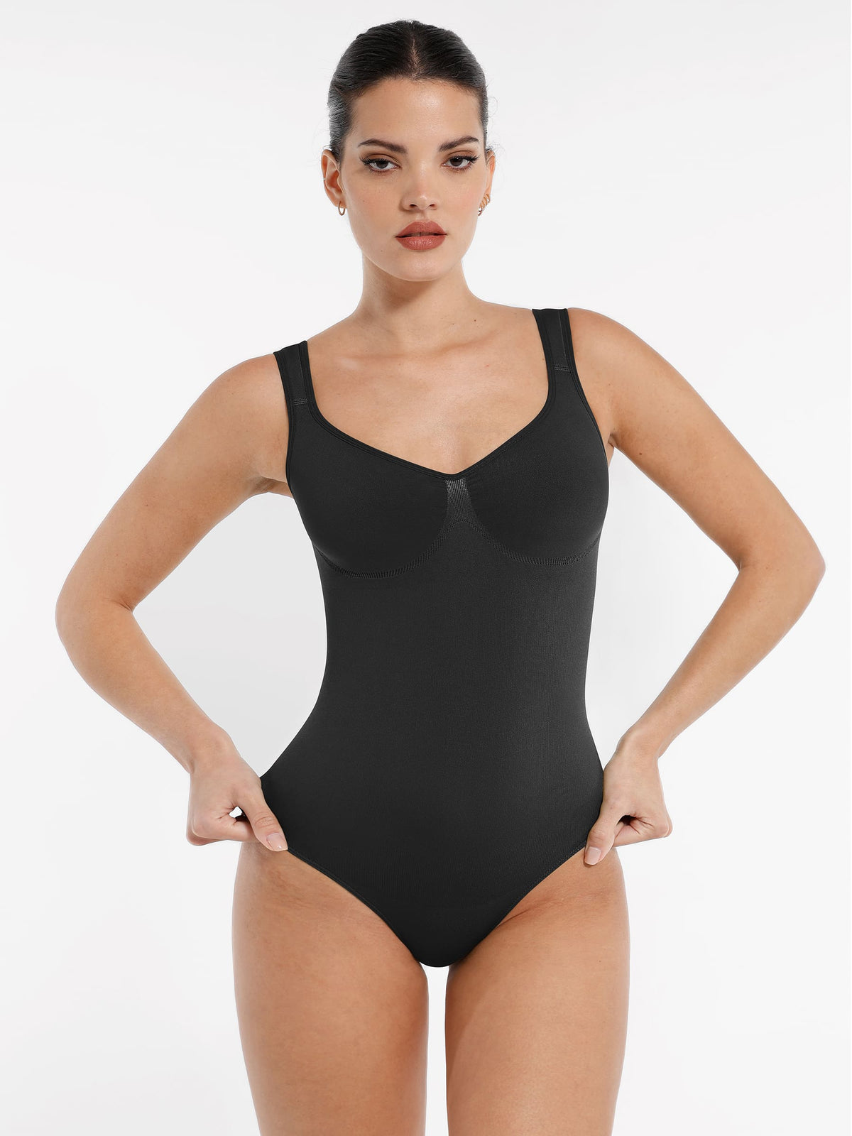 Feelingirl-Seamless-Lift-Support-Tummy-Control-Lightweight-with Adjustable-Straps-&-Heart-Neckline-Bodysuit-Black