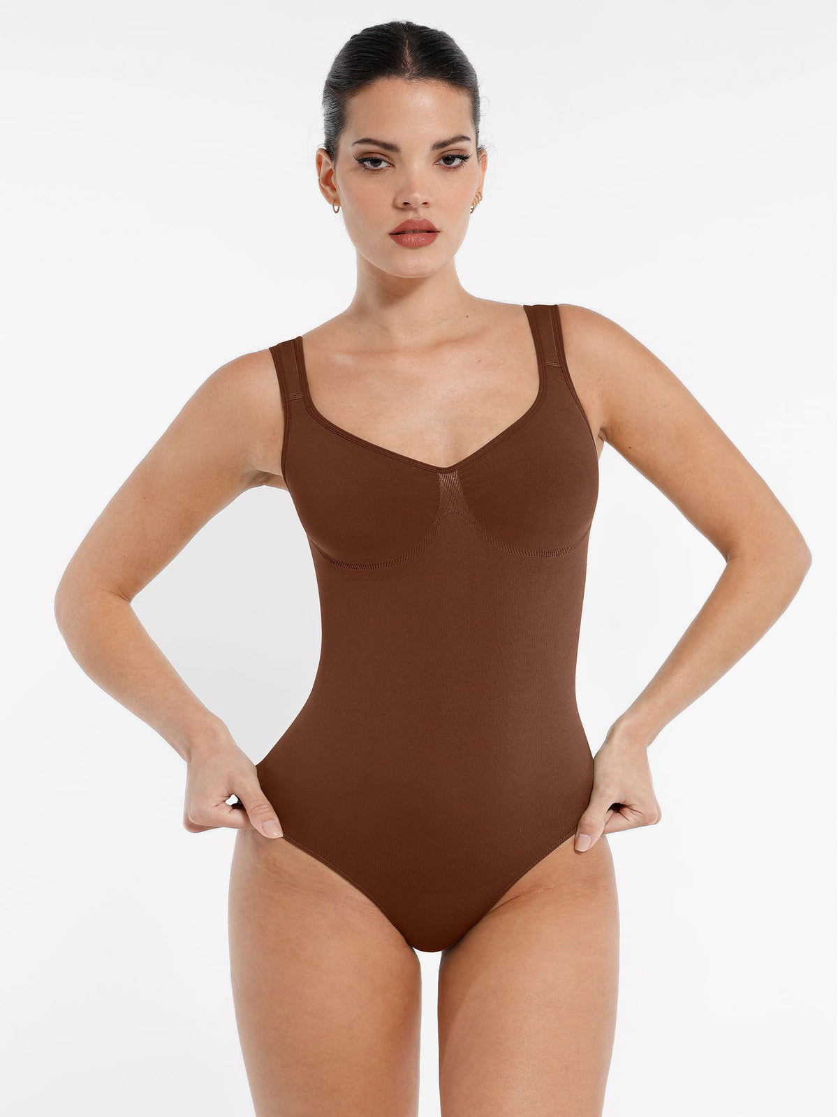Feelingirl-Seamless-Lift-Support-Tummy-Control-Lightweight-with Adjustable-Straps-&-Heart-Neckline-Bodysuit-Brown