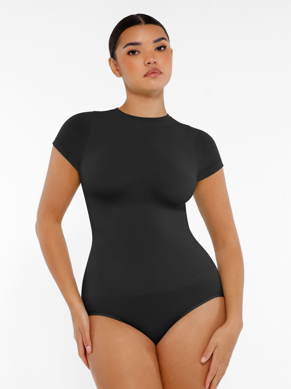 Feelingirl-SeamlessButtery-Soft Tummy-Control High-Waisted Shaping Hip Bodysuit with Easy-Closure - Black