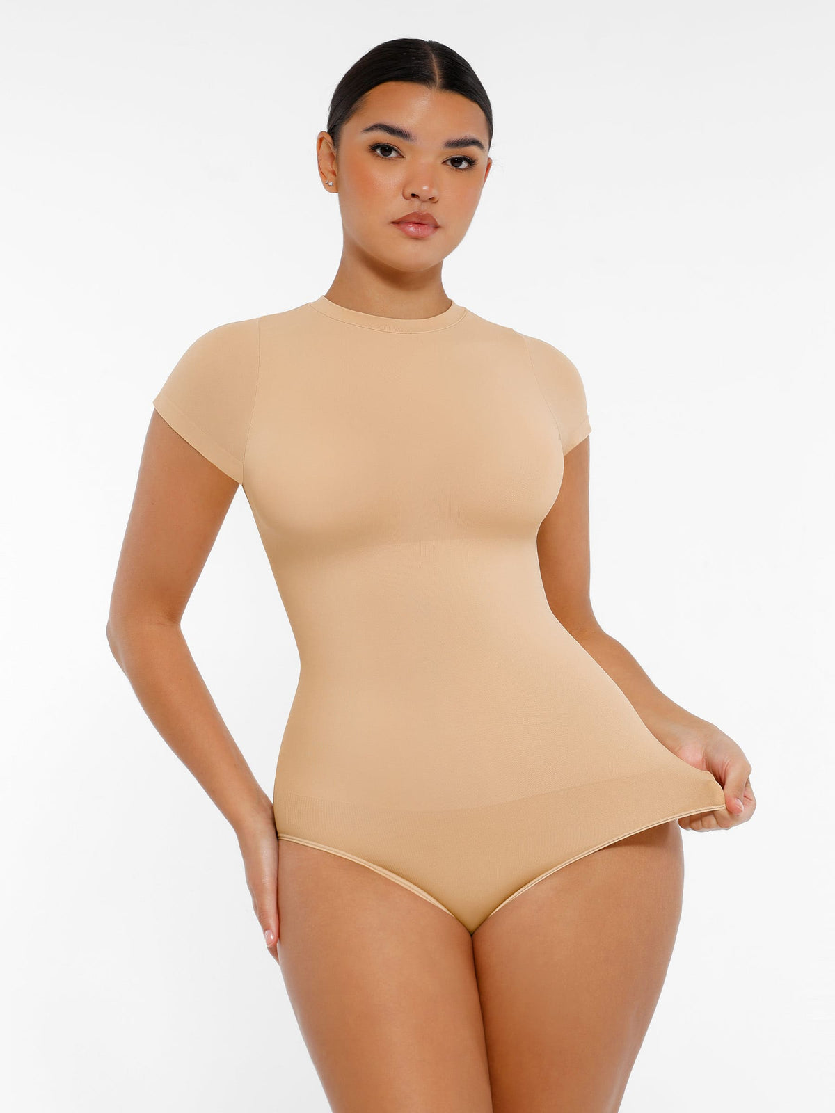 Feelingirl-SeamlessButtery-Soft Tummy-Control High-Waisted Shaping Hip Bodysuit with Easy-Closure -Skin
