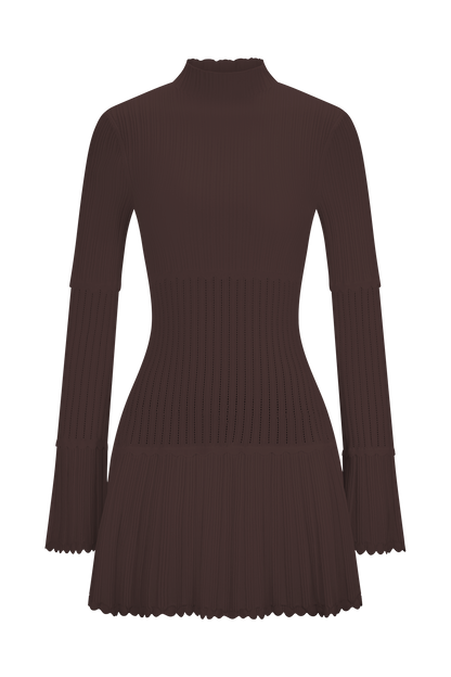 Adena Pointelle Knit Mini Dress - Chocolate