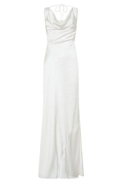 Ashley Cowl Neck Lace And Satin Maxi Dress - Ivory