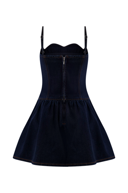 Cheyenne Scallop Denim Mini Dress - Indigo Blue