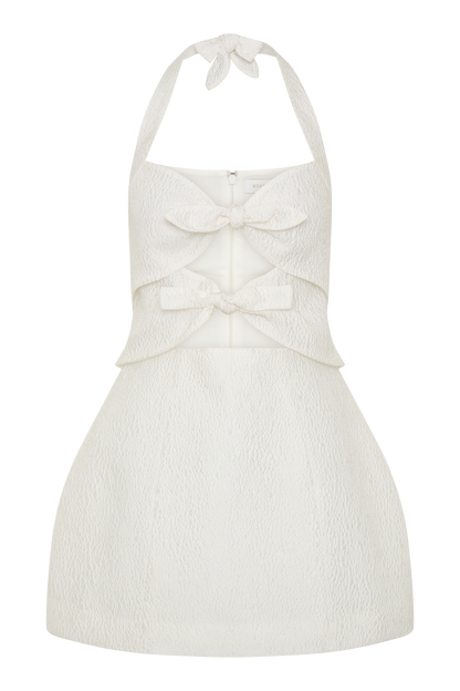 Ella Bow Detail Halter Mini Dress - White
