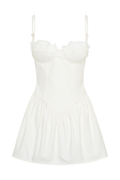 Emary Applique Denim Bustier Mini Dress - White