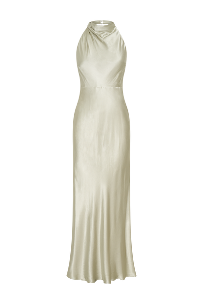Esther Iridescent Satin Cowl Maxi Dress - Sage