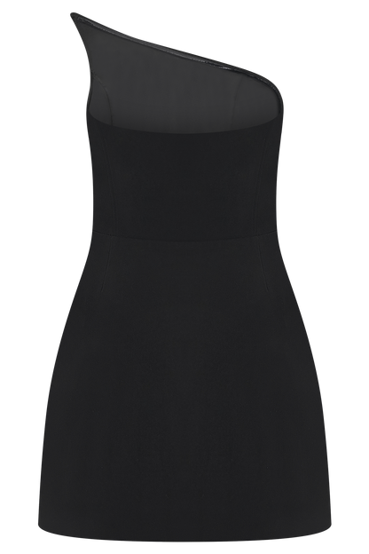 Liva Strapless Diamante Floral Trim Mini Dress - Black