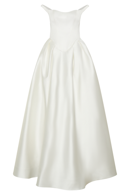 Willow Off Shoulder Satin Maxi Gown - White