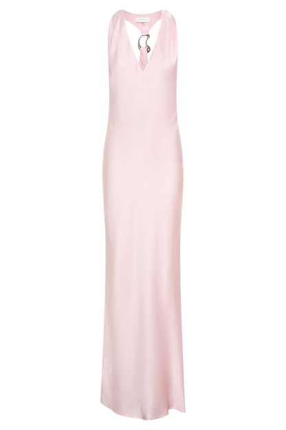 Winnie Halter Satin Maxi Dress With Hardware - Pale Pink