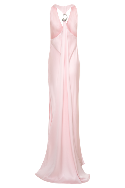 Winnie Halter Satin Maxi Dress With Hardware - Pale Pink