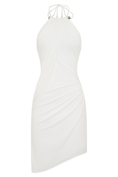 Yuna Draped Hardware Midi Dress - Ivory